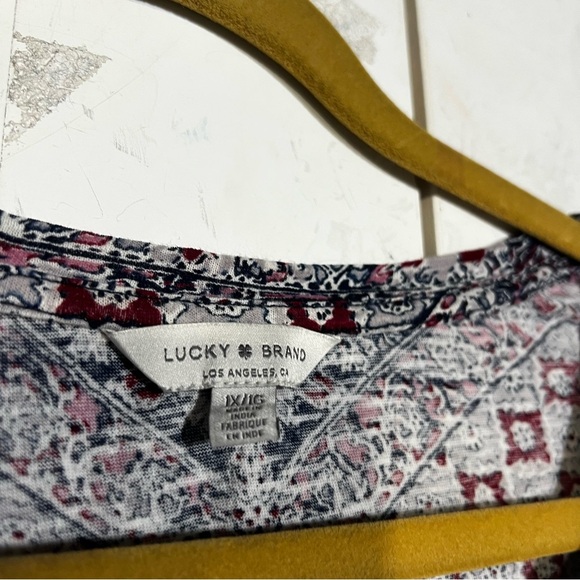 Lucky Brand Bohemian Short Sleeve Top Floral Size 1X Pink Red Blue White - Picture 3 of 6